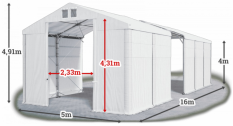 Skladový stan 5x16x4m strecha PVC 620g/m2 boky PVC 620g/m2 konštrukcia POLÁRNA