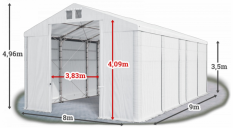 Skladový stan 8x9x3,5m střecha PVC 580g/m2 boky PVC 500g/m2 konstrukce POLÁRNÍ