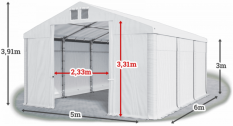 Skladový stan 5x6x3m střecha PVC 620g/m2 boky PVC 620g/m2 konstrukce ZIMA