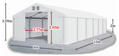 Skladový stan 6x12x2m střecha PVC 560g/m2 boky PVC 500g/m2 konstrukce ZIMA PLUS
