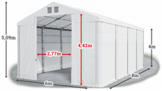 Skladový stan 6x8x4m strecha PVC 620g/m2 boky PVC 620g/m2 konštrukcia ZIMA