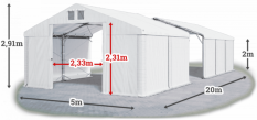 Skladový stan 5x20x2m strecha PVC 560g/m2 boky PVC 500g/m2 konštrukcia POLÁRNA