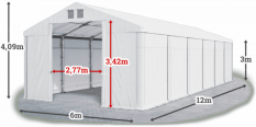 Skladový stan 6x12x3m střecha PVC 620g/m2 boky PVC 620g/m2 konstrukce ZIMA