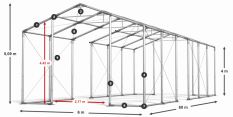 Párty stan 6x60x4m střecha PVC 620g/m2 boky PVC 620g/m2 konstrukce ZIMA PLUS