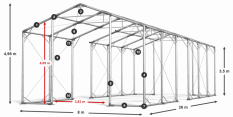 Skladový stan 8x26x3,5m střecha PVC 580g/m2 boky PVC 500g/m2 konstrukce POLÁRNÍ