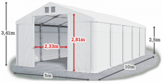 Skladový stan 5x10x2,5m strecha PVC 620g/m2 boky PVC 620g/m2 konštrukcia ZIMA