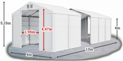 Skladový stan 4x13x4m strecha PVC 580g/m2 boky PVC 500g/m2 konštrukcia POLÁRNA