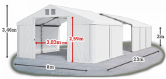 Skladový stan 8x23x2m strecha PVC 580g/m2 boky PVC 500g/m2 konštrukcie ZIMA PLUS