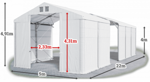 Skladový stan 5x22x4m střecha PVC 560g/m2 boky PVC 500g/m2 konstrukce POLÁRNÍ PLUS