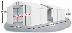 Skladový stan 4x18x2,5m strecha PVC 620g/m2 boky PVC 620g/m2 konštrukcia ZIMA