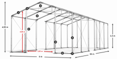Párty stan 8x50x3,5m střecha PVC 580g/m2 boky PVC 500g/m2 konstrukce ZIMA PLUS