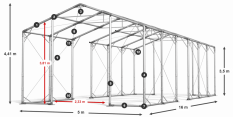 Skladový stan 5x16x3,5m strecha PVC 580g/m2 boky PVC 500g/m2 konštrukcia POLÁRNA