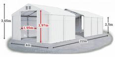 Skladový stan 4x22x2,5m střecha PVC 560g/m2 boky PVC 500g/m2 konstrukce ZIMA