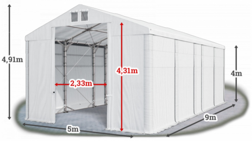 Skladový stan 5x9x4m strecha PVC 580g/m2 boky PVC 500g/m2 konštrukcia POLÁRNA PLUS