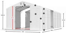 Skladový stan 8x28x3,5m střecha PVC 580g/m2 boky PVC 500g/m2 konstrukce POLÁRNÍ