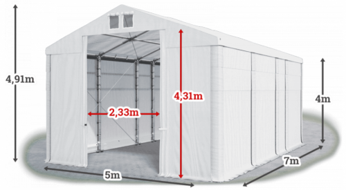 Skladový stan 5x7x4m strecha PVC 580g/m2 boky PVC 500g/m2 konštrukcie ZIMA PLUS