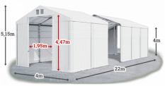 Skladový stan 4x22x4m střecha PVC 560g/m2 boky PVC 500g/m2 konstrukce ZIMA PLUS