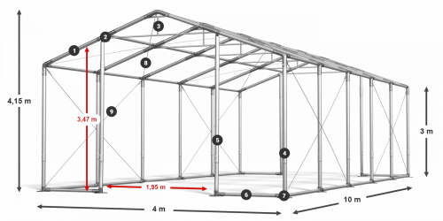 Skladový stan 4x10x3m strecha PVC 580g/m2 boky PVC 500g/m2 konštrukcie ZIMA PLUS