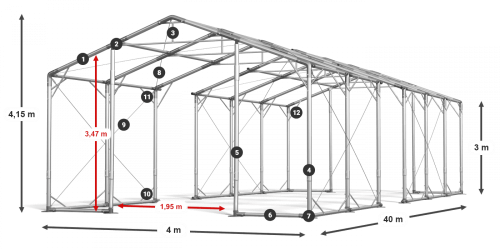 Skladový stan 4x40x3m strecha PVC 620g/m2 boky PVC 620g/m2 konštrukcia POLÁRNA Skladový stan 4x40x3m strecha PVC 620g/m2 boky PVC 620g/m2 konštrukcia POLÁRNA