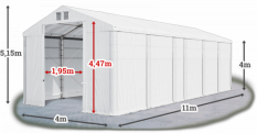 Skladový stan 4x11x4m střecha PVC 580g/m2 boky PVC 500g/m2 konstrukce ZIMA PLUS