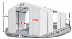 Skladový stan 8x16x3,5m střecha PVC 560g/m2 boky PVC 500g/m2 konstrukce ZIMA PLUS