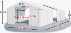 Skladový stan 5x40x2m střecha PVC 620g/m2 boky PVC 620g/m2 konstrukce ZIMA PLUS