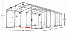 Skladový stan 8x22x2,5m střecha PVC 620g/m2 boky PVC 620g/m2 konstrukce POLÁRNÍ PLUS