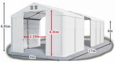 Skladový stan 5x17x4m strecha PVC 580g/m2 boky PVC 500g/m2 konštrukcie ZIMA PLUS