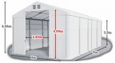 Skladový stan 8x9x3,5m střecha PVC 580g/m2 boky PVC 500g/m2 konstrukce ZIMA