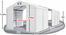 Skladový stan 8x22x4m střecha PVC 620g/m2 boky PVC 620g/m2 konstrukce ZIMA