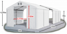 Skladový stan 6x15x3m strecha PVC 580g/m2 boky PVC 500g/m2 konštrukcia POLÁRNA