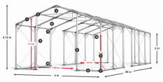 Skladový stan celoroční 4x38x3m nehořlavá plachta PVC 600g/m2 konstrukce POLÁRNÍ