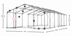 Párty stan 5x30x2m strecha PVC 620g/m2 boky PVC 620g/m2 konštrukcia ZIMA PLUS