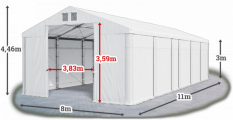 Skladový stan 8x11x3m střecha PVC 580g/m2 boky PVC 500g/m2 konstrukce ZIMA PLUS