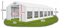 Párty stan 4x12x2,5m strecha PVC 560g/m2 boky PVC 500g/m2 konštrukcia ZIMA