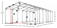 Skladový stan 6x24x3m strecha PVC 580g/m2 boky PVC 500g/m2 konštrukcia POLÁRNA