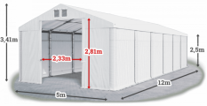 Skladový stan 5x12x2,5m střecha PVC 620g/m2 boky PVC 620g/m2 konstrukce ZIMA
