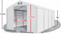 Skladový stan 5x8x4m střecha PVC 620g/m2 boky PVC 620g/m2 konstrukce ZIMA