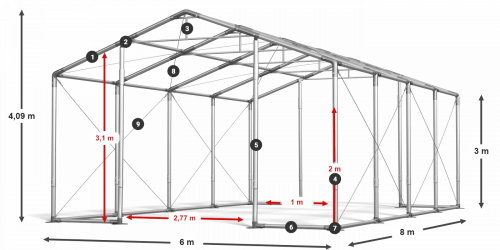 Skladový stan celoroční 6x8x3m nehořlavá plachta PVC 600g/m2 konstrukce ZIMA PLUS