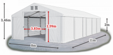 Skladový stan 8x11x2m strecha PVC 580g/m2 boky PVC 500g/m2 konštrukcie ZIMA PLUS