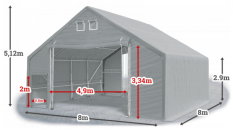 Skladová hala 8x8x3m střecha boky PVC 720 g/m2 konstrukce ARKTICKÁ