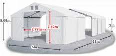 Skladový stan 6x13x2m střecha PVC 580g/m2 boky PVC 500g/m2 konstrukce ZIMA PLUS
