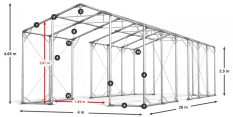Skladový stan 4x26x3,5m střecha PVC 580g/m2 boky PVC 500g/m2 konstrukce POLÁRNÍ