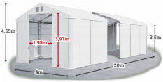 Skladový stan 4x20x3,5m střecha PVC 560g/m2 boky PVC 500g/m2 konstrukce POLÁRNÍ PLUS