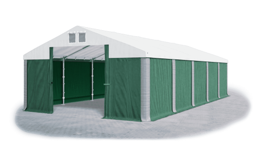 Garážový stan 6x10x3m střecha PVC 560g/m2 boky PVC 500g/m2 konstrukce ZIMA - Barva střešní plachty: Bílá, Barva boční plachty: Zelená, Barva svislých pruhů: Šedá