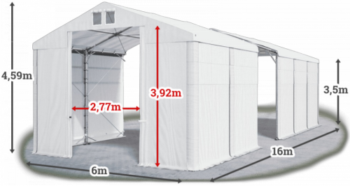 Skladový stan 6x16x3,5m střecha PVC 620g/m2 boky PVC 620g/m2 konstrukce POLÁRNÍ