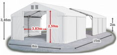 Skladový stan 8x15x2m střecha PVC 580g/m2 boky PVC 500g/m2 konstrukce POLÁRNÍ