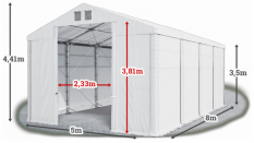 Skladový stan 5x8x3,5m střecha PVC 560g/m2 boky PVC 500g/m2 konstrukce POLÁRNÍ