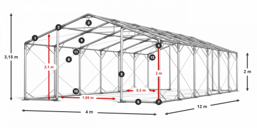Skladový stan celoroční 4x12x2m nehořlavá plachta PVC 600g/m2 konstrukce POLÁRNÍ