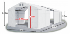 Skladový stan 8x14x2,5m strecha PVC 580g/m2 boky PVC 500g/m2 konštrukcie ZIMA PLUS